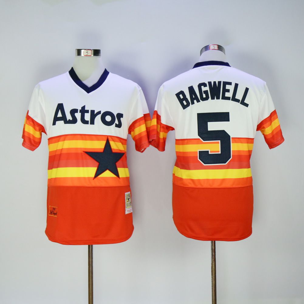 Men Houston Astros 5 Bagwell Orange Throwback 1980 MLB Jerseys